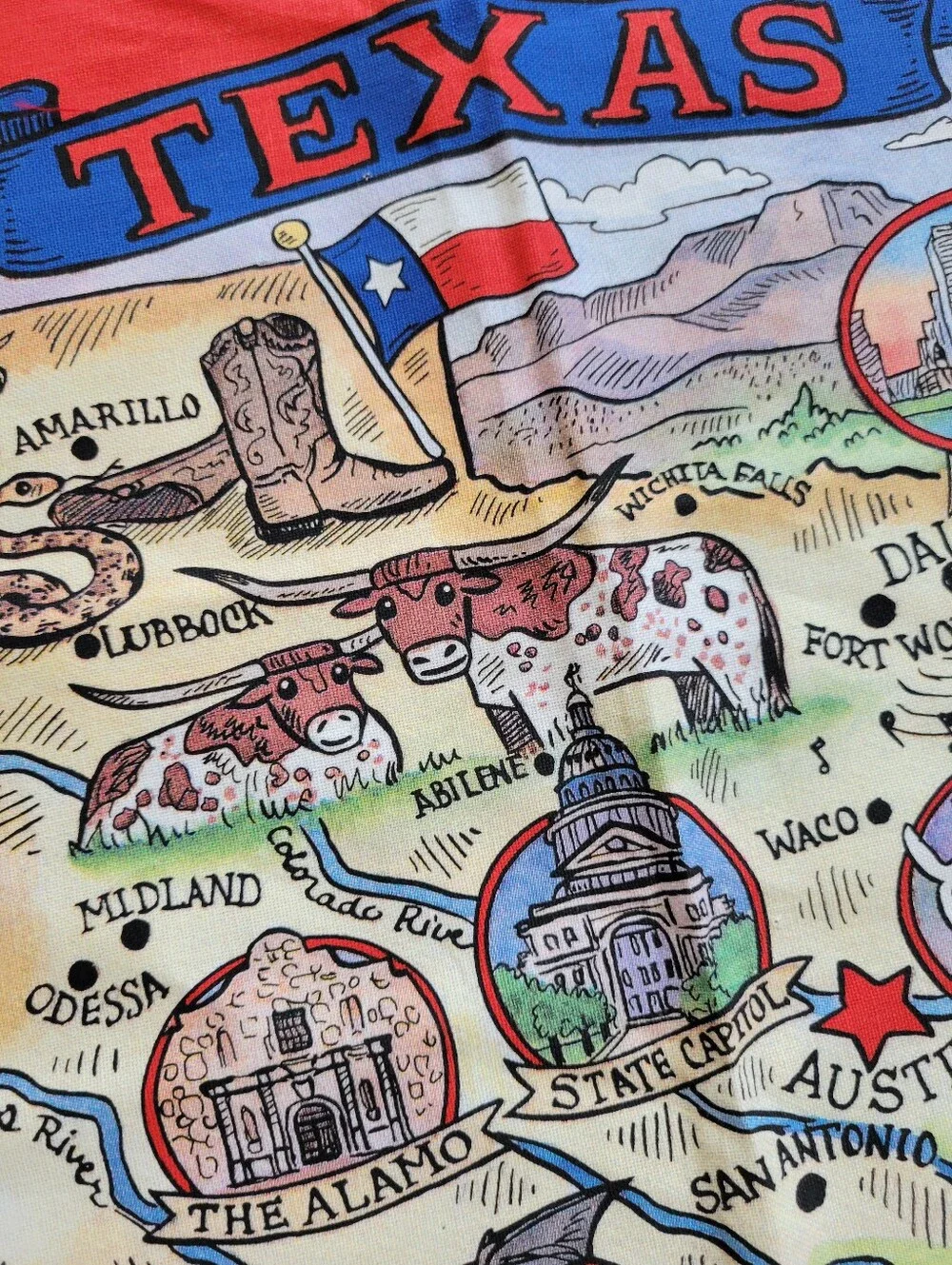 Texas Lone Star State Colorful Tea Towel Art by Carrie Wagner ~ NWOT